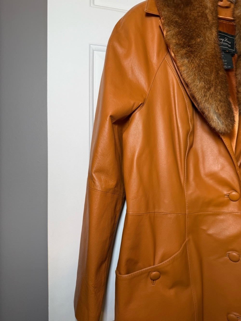 Terry Lewis Classic Luxuries Medium Vintage Terracotta Leather Trench Coat Fur - Picture 6 of 15